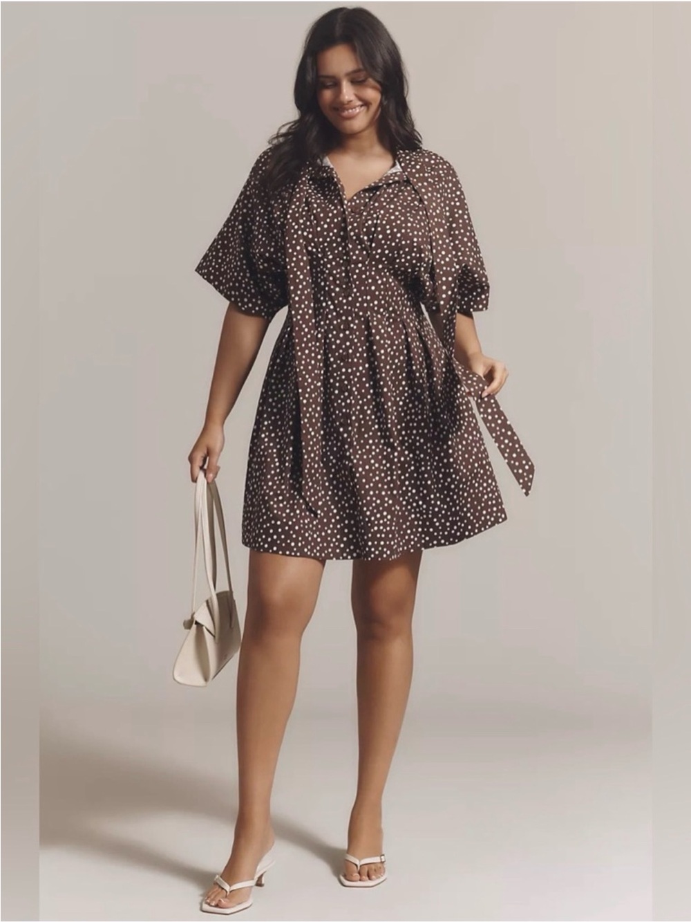 Anthropologie Exquise Tobie Brown Polka Dot Short-Sleeve Dress - Brown - Size M - Picture 5 of 9